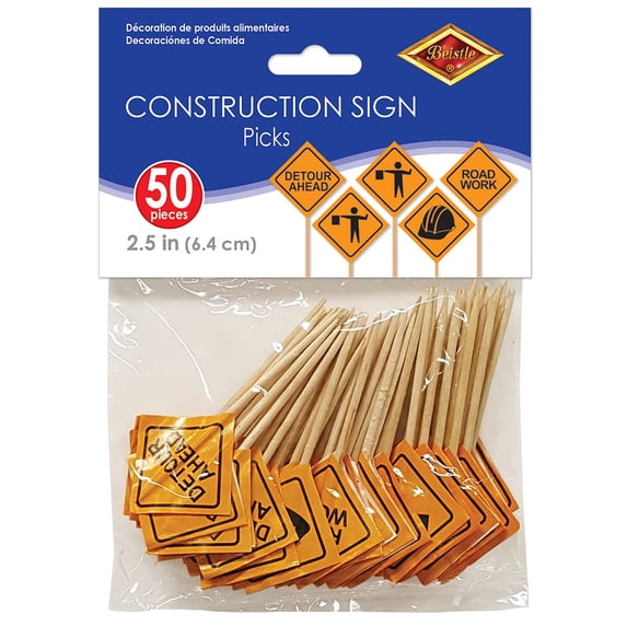 Beistle, 2 1/2-Inch, Orange/Black Construction Sign Food Picks