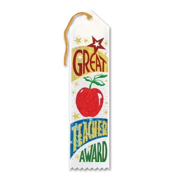 Beistle 2" x 8" Great Teacher Award Ribbon; White 9/Pack AR013