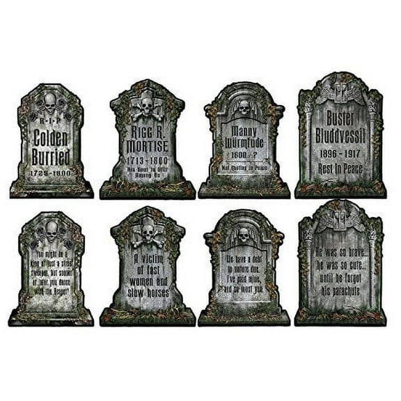 Beistle Tombstone Cutouts 4 Piece Halloween Party Decorations, 15", Black/Gray
