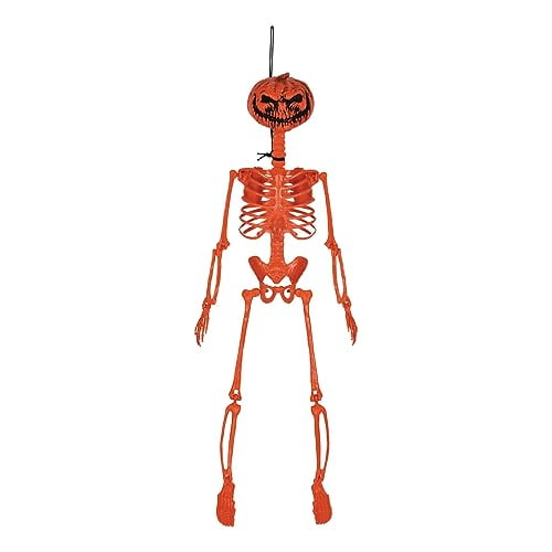 Beistle 27" Plastic Hanging Pumpkin Face Skeleton For Halloween Party Decorations, Celebrating With You Since 1900, Orange/Black