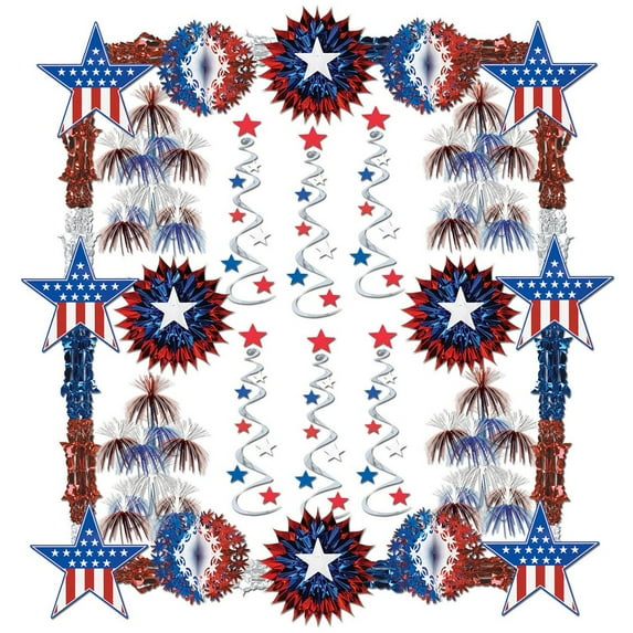 Beistle 28-Piece Red and Blue Stars, Stripes and Swirls Decorating Kit