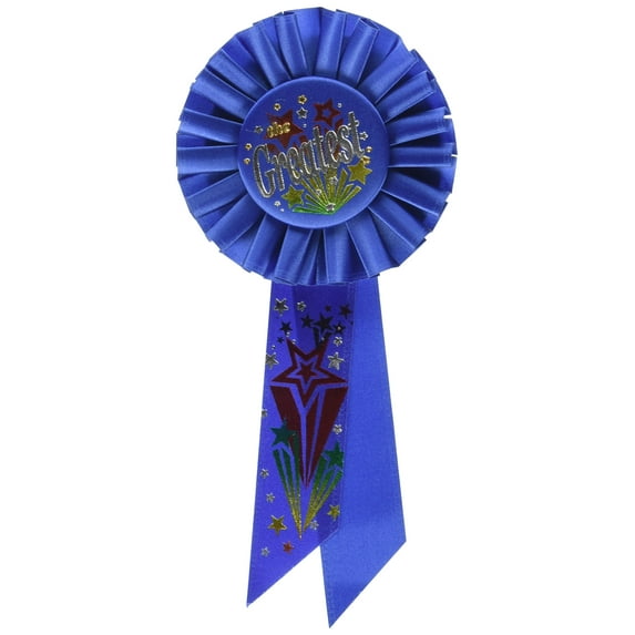 Beistle 3 1/4" x 6 1/2" The Greatest Rosette Ribbon Blue 6/Pack RS089