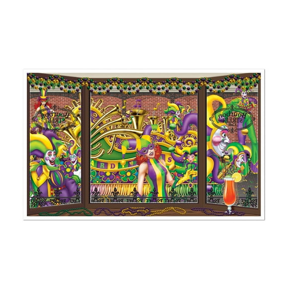 Beistle 3' 2" x 5' 2" Mardi Gras Backdrop; 2/Pack 52304