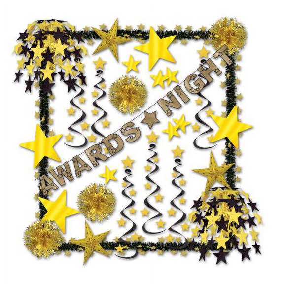 Beistle 30-Piece Metallic Gold and Black Awards Night Reflections Decorating Kit