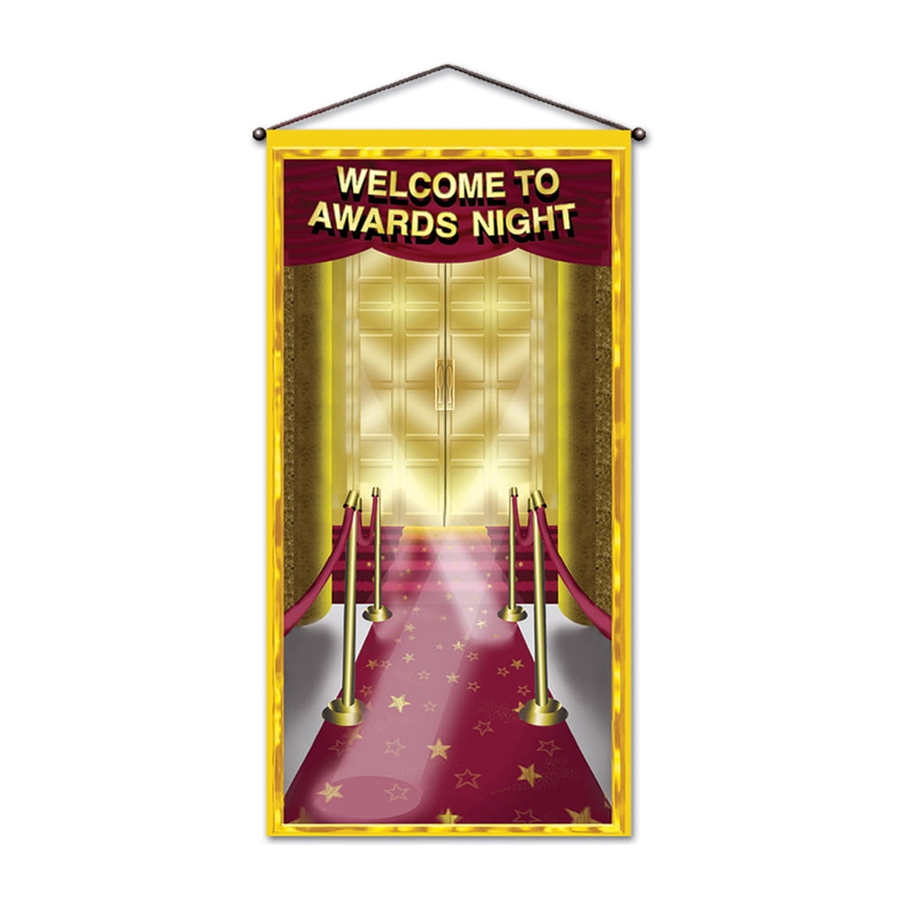 Beistle VIP Bühneneingang Türabdeckung - Goldene Sterne Auf Schwarz - 76x152 Cm Partydekoration