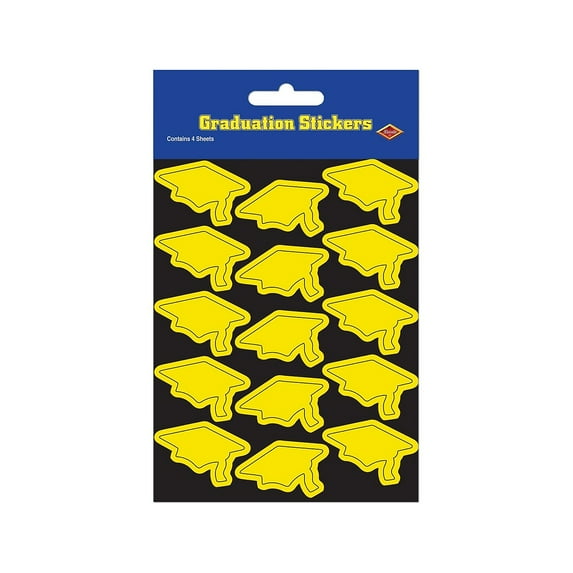 Beistle 4 3/4" x 7 1/2" Graduation Cap Sticker Yellow 28/Pack 54055-Y