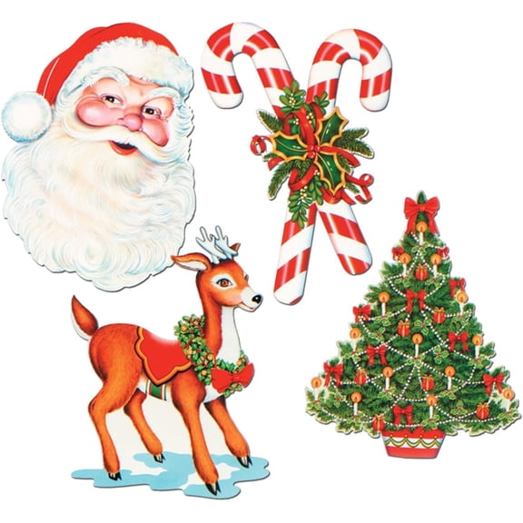 Beistle 4 Piece Merry Christmas Decorations Cut Outs for Winter Holiday Party, 16" - 17", Multicolor