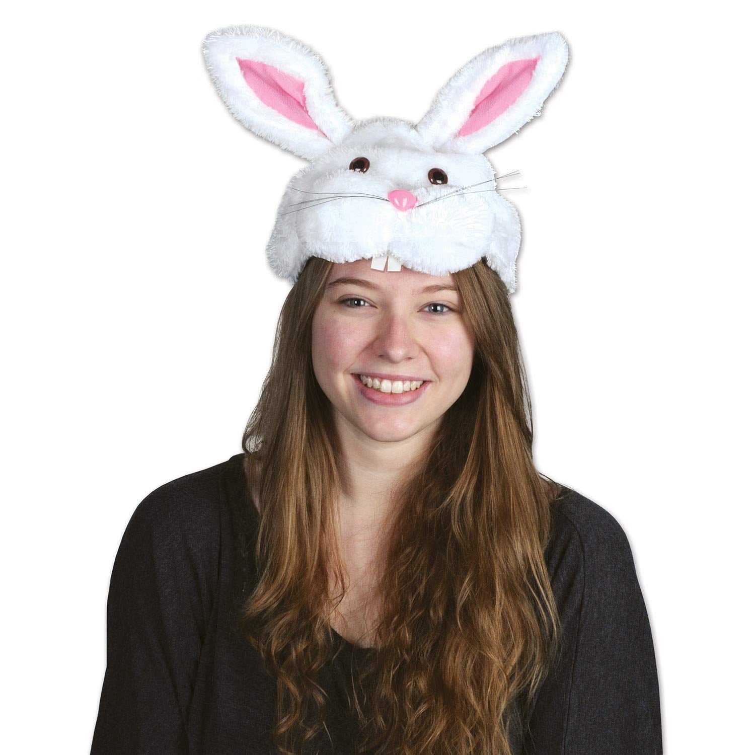 Plush White Bunny Head Hat with Pink Ears