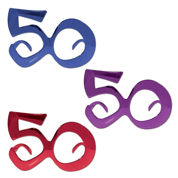 Beistle Pack of 6 Blue, Purple and Red ''50'' Birthday Fanci-Frame Eyeglass Party Favor Costume