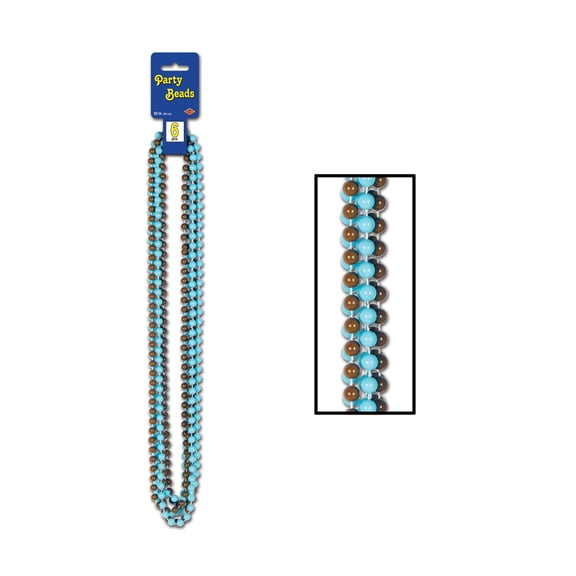 Party Beads - Small Round 7Mm X 33" Assorted Brown & Lt Blue - 12 Pack