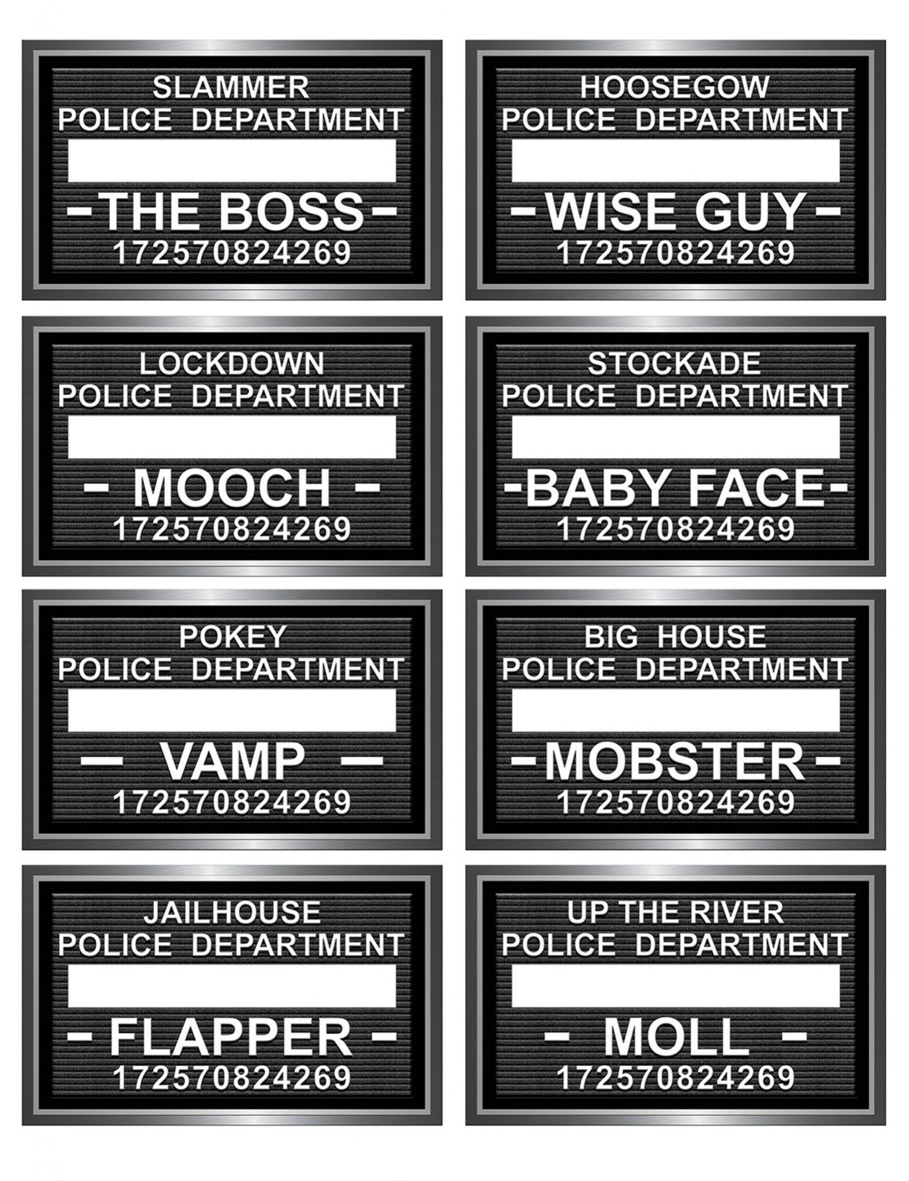 Beistle 53367 Mug Shot Roaring 20's Photo Booth Fun Signs, Black/White, 8  Ct. - Walmart.com, image size:1849x2400