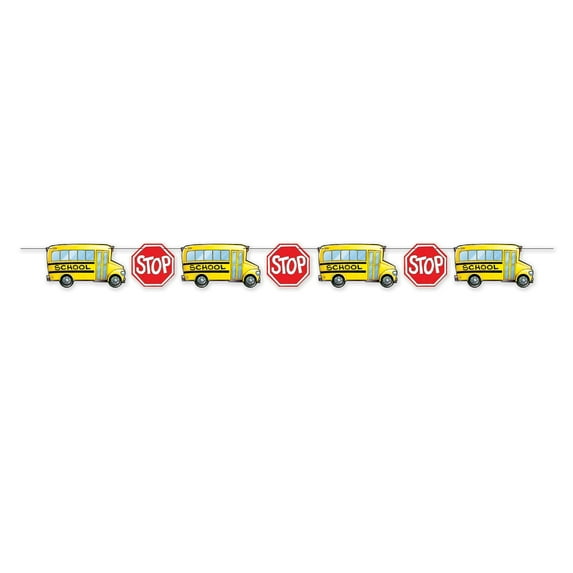 Beistle Set of 12 Yellow School Bus with red Stop Sign Design Streamer Banner 8’