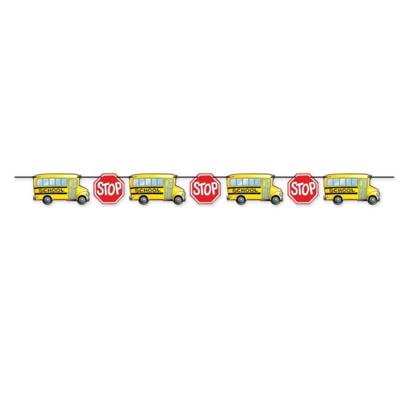 Set of 12 Yellow School Bus with red Stop Sign Design Streamer Banner 8'