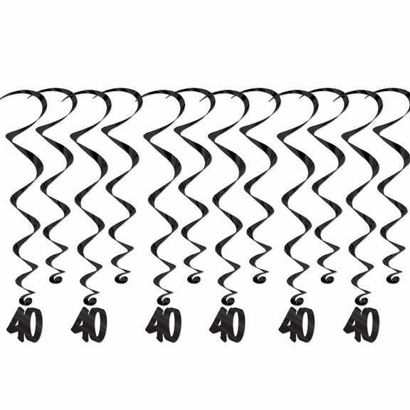 Beistle 53570-40 17.5 to 32 in. 40 Whirls, Black - Pack of 6