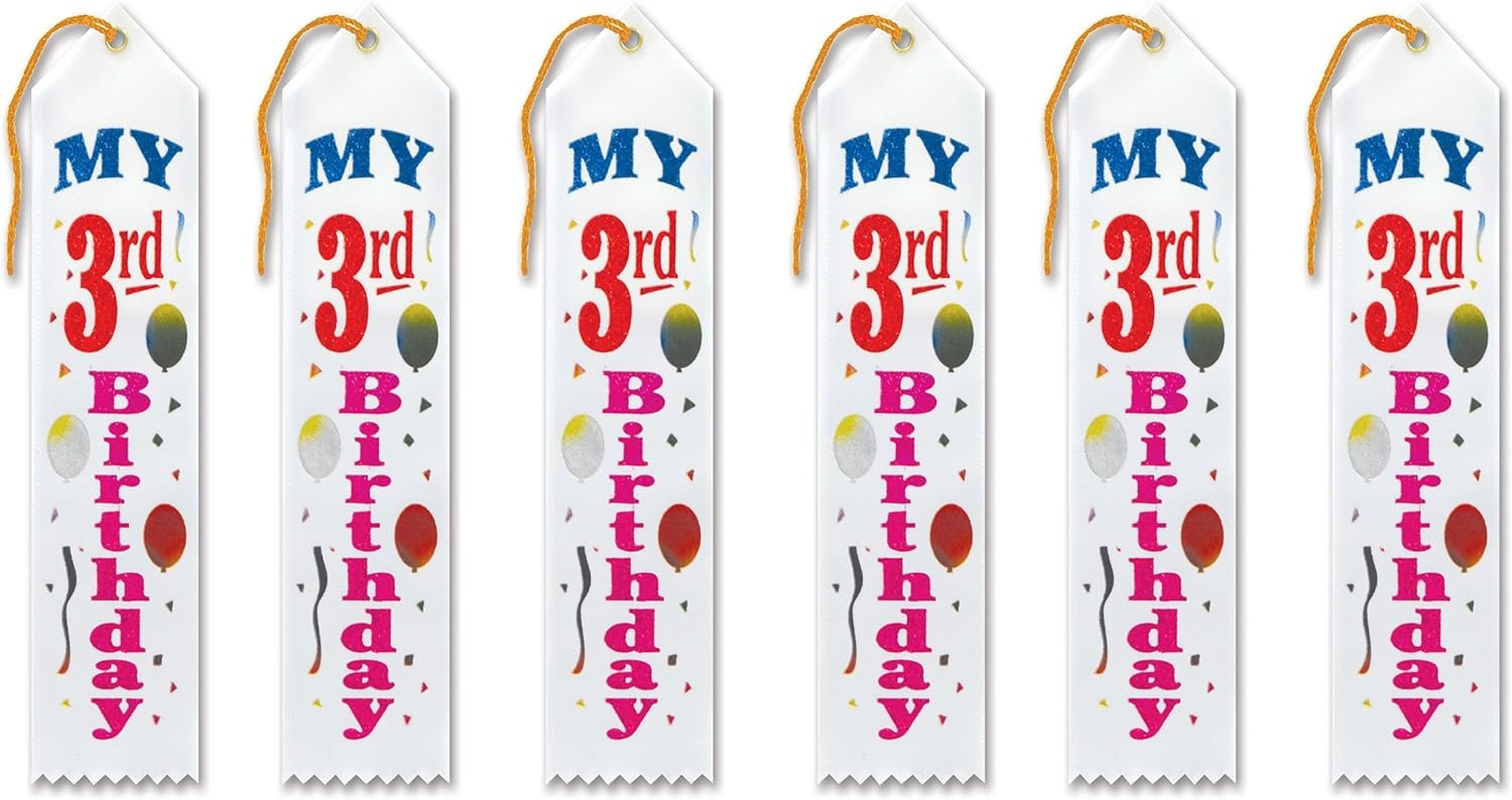 Beistle 6-Pack My 3rd Birthday Award Ribbon, 2-Inch by 8-Inch