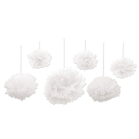 Beistle 6 Piece Tissue Fluff Balls, Assorted Sizes, White