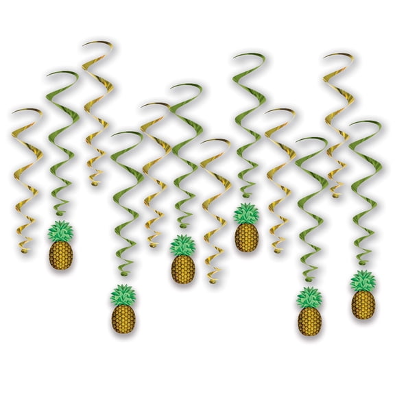Beistle 6 Pieces Brown Green Pineapple Whirls 31"