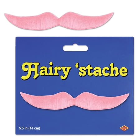 Pack of 12 Pink Hairy Mustache Costume Accessories 5.5"