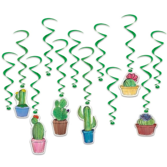 Beistle 72 Counts Multi-Colored Mexican Party Cactus Whirls 30.5”