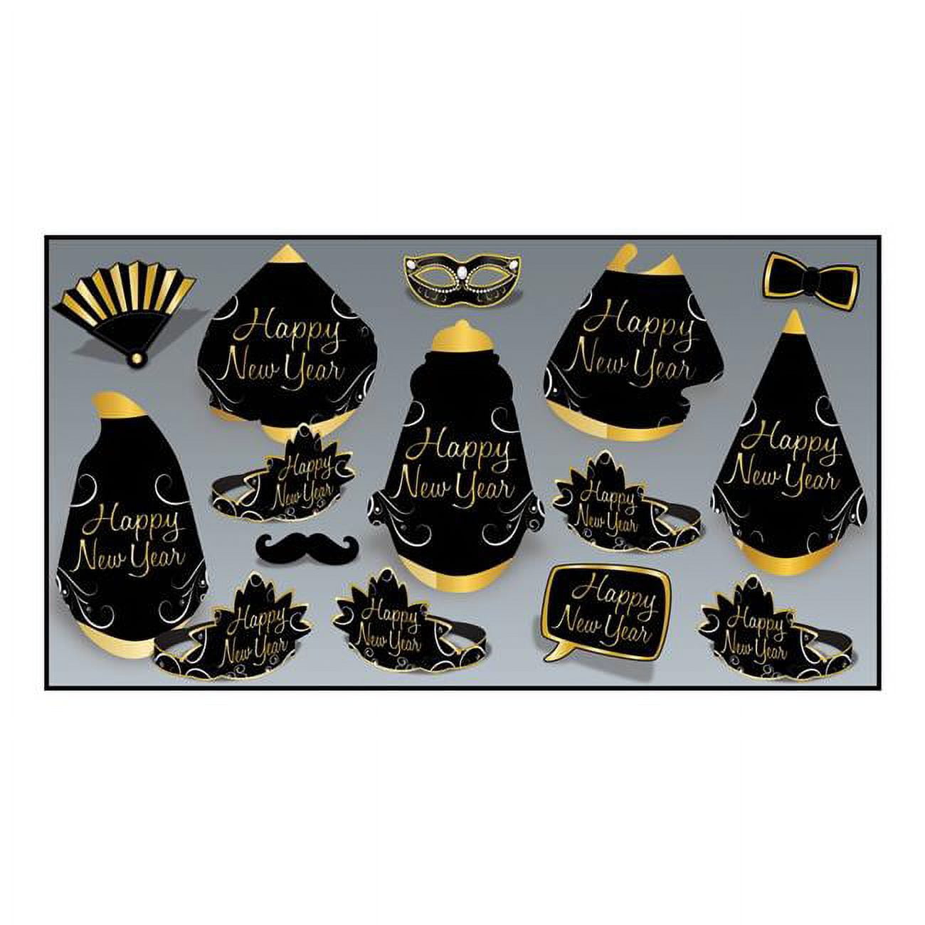 Beistle 20 Piece Simply Paper Happy New Year's Eve Party Supplies Assortment for 10 People-Hats, Tiaras, Photo Booth Props, One Size, Black/Gold