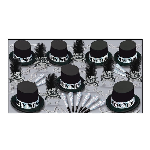 Beistle 88684-50 - The Silver Top Hat Party Assortment For 50