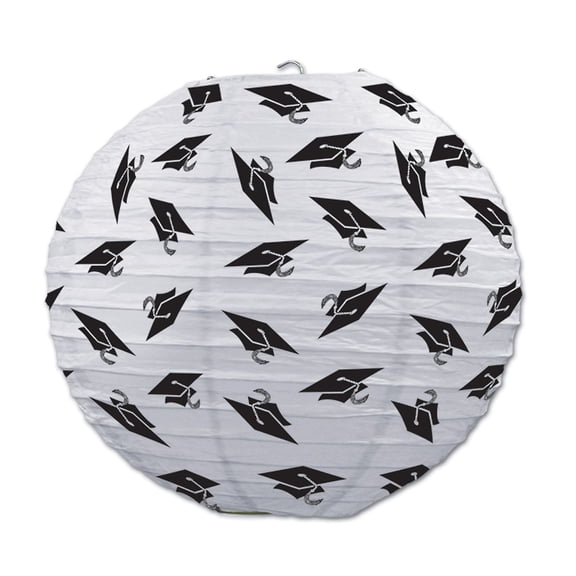 Beistle 9 1/2" Graduate Cap Paper Lantern; White/Black 6/Pack 54572