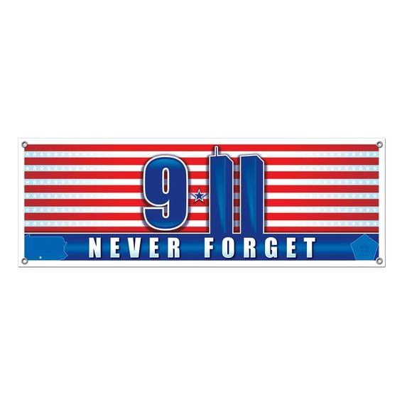Beistle - 9/11 Never Forget Sign Banner - 5' x 21" - Pack of 12