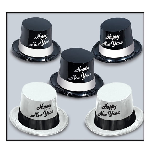 Beistle Assorted Black and White New Year Plastic Top Hat, 1ct