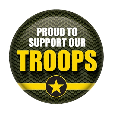Beistle BT061 2 in. Proud To Support Our Troops Button - Green