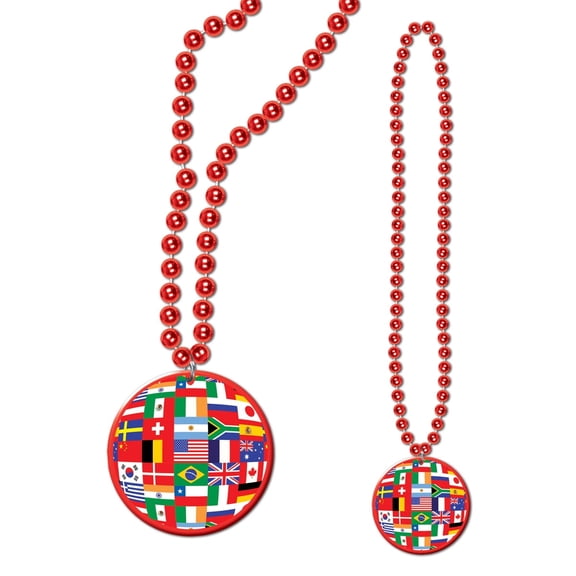 Beistle - Beads w/International Flag Medallion - 33" - Pack of 12