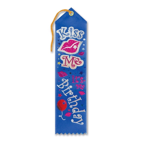 Beistle Biestle 2" x 8" Kiss Me It's My Birthday Jeweled Ribbon Blue 6/Pack JR097