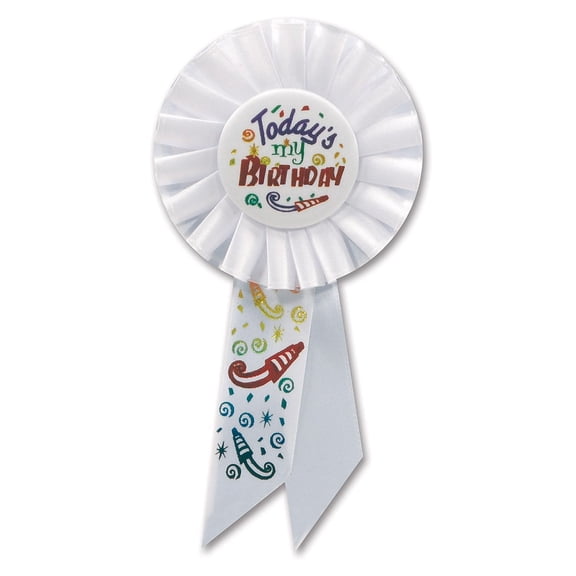 Beistle Biestle 3 1/4" x 6 1/2" Today's My Birthday Rosette White 3/Pack RS035