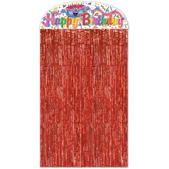 Beistle Birthday Cake Red Tinsel Party Door Hanging Curtain Party Decoration