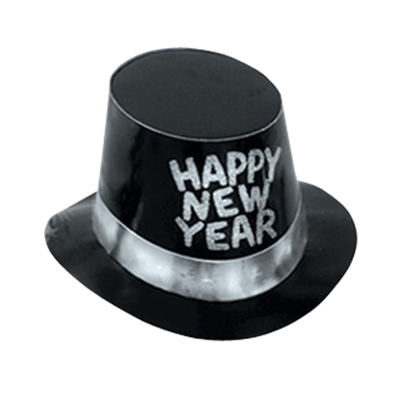 25 Pack Beistle Black Hi-Hat with Glittered Happy New Year