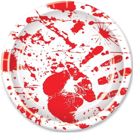 Beistle Bloody Handprints Halloween Paper Plates 8 Piece Disposable Tableware, 9", Red/White