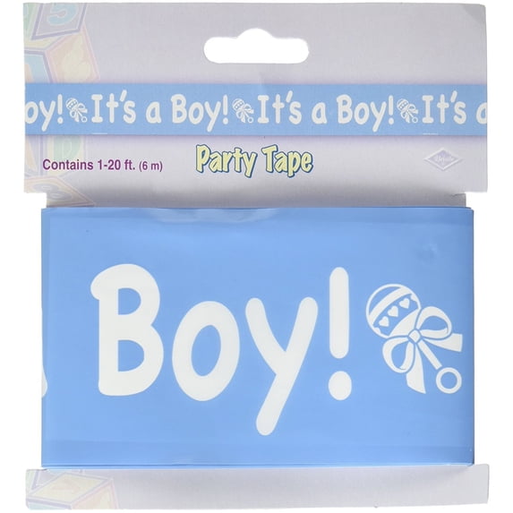 Beistle Boy Plastic Streamer Baby Shower Party Decorations, 3" x 20', Light Blue/White