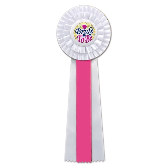 Beistle Bride to Be Deluxe Rosette Ribbon Bachelorette Party Supplies, Wedding Decorations, 14.2 x 4.8 x 0.8 Inch, White/Pink/Blue/Yellow