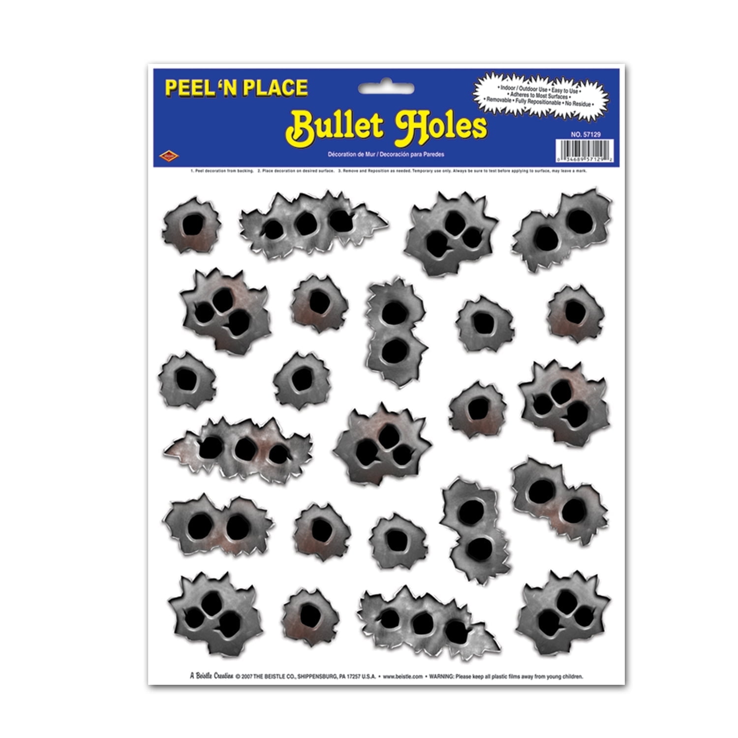 Beistle - Bullet Holes Peel 'N Place - 12" x 15" Sh - Pack of 12