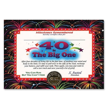 Beistle CG024 40th Birthday The Big One Personalize Certificate Greeting, Multicolor, 5" x 7"
