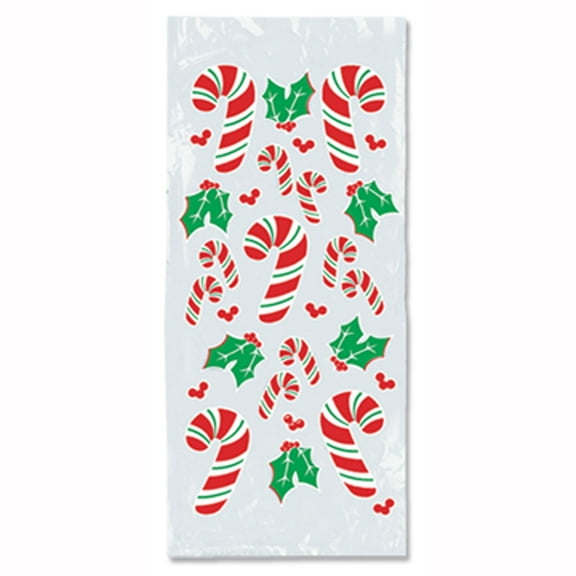 Beistle - Candy Cane & Holly Cello Bags - 4" x 9" x 2" - Pack of 12
