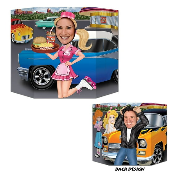 Beistle Car Hop Greaser Photo Prop Cutouts; 3' 1" x 25" 2/Pack 57852