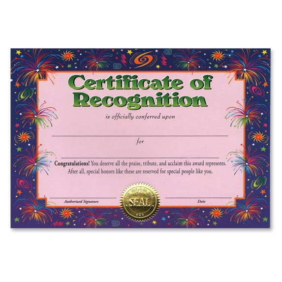 Beistle - Certificate Of Recognition - 5" x 7" - Pack of 6