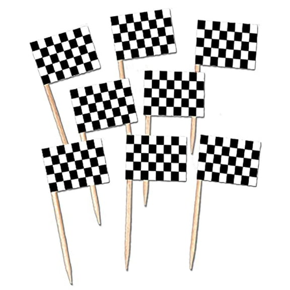 Beistle 50 Piece Checkered Racing Flag Party Food Picks For Race Car Party Sports Event