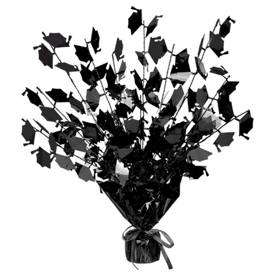 Beistle Club Pack of 12 Black Foil Spray Graduate Cap Gleam 'N Burst Centerpieces 15"