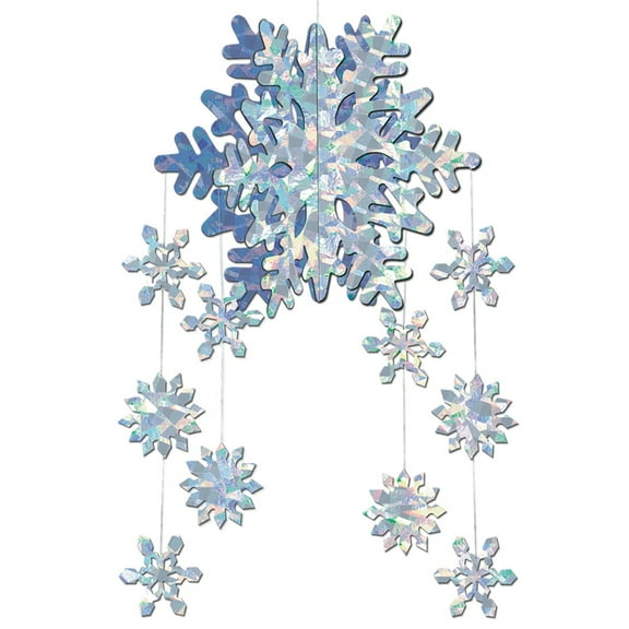 Beistle Club Pack of 12 Christmas Opalescent 3-D Snowflake Hanging Mobile Decorations 22"