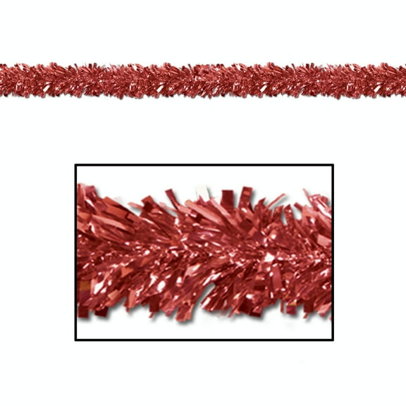 Beistle Club Pack of 12 Festive Metallic Red Foil Tinsel 6-Ply Christmas Garlands 15' - Unlit