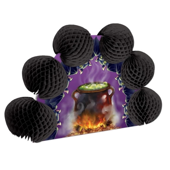 Club Pack of 12 Halloween Cauldron and Bat Pop Up Honeycomb Centerpieces 10"