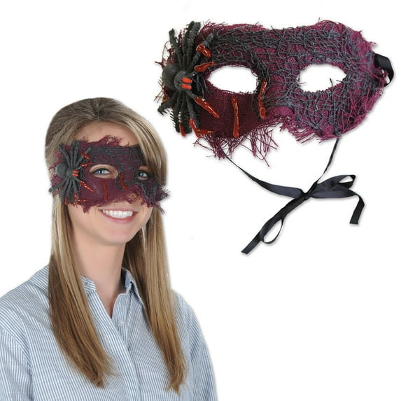 Beistle Club Pack of 12 Halloween Red and Black Spider Mask with Ribbon Ties 10"