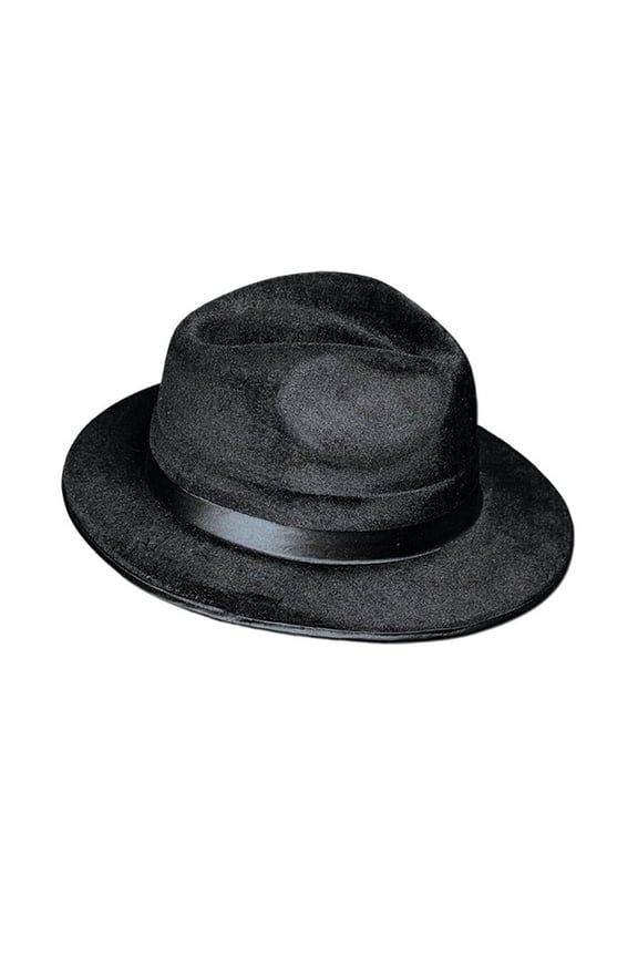 Club Pack of 12 Jet Black Fedora Gangster Hat Halloween Costume Accessories 13.2"