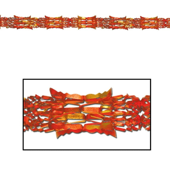 Club Pack of 12 Metallic Gold, Orange and Red Autumn Harvest Garland Party Decorations 9' - Unlit